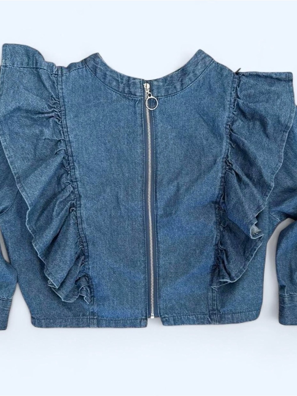 Forever 21 Cropped Top Medium Denim Ruffled with Back Zip- Y2K - Picture 3 of 9